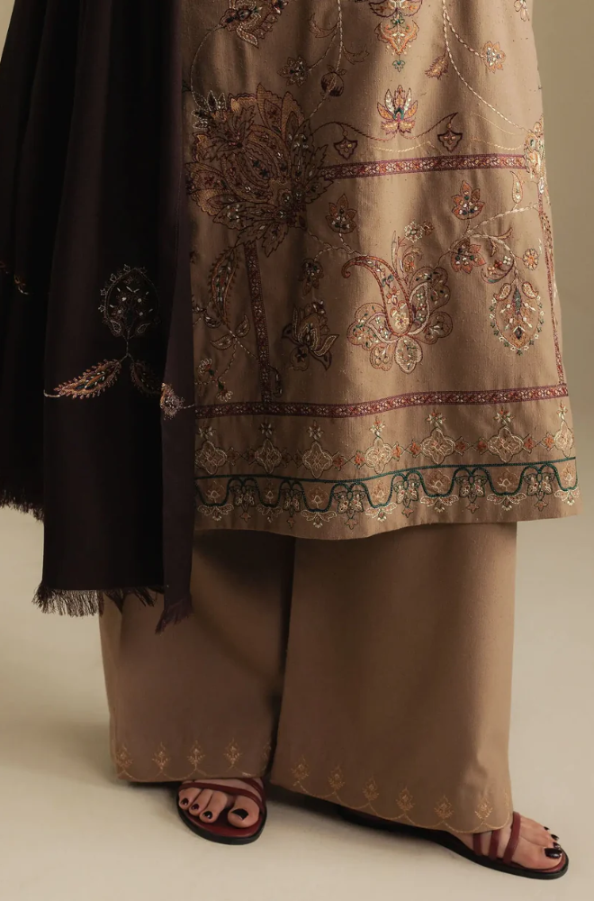 Zara Shahjahan - 3PC Unstitched Dhanak Embroidered Suit - UH285