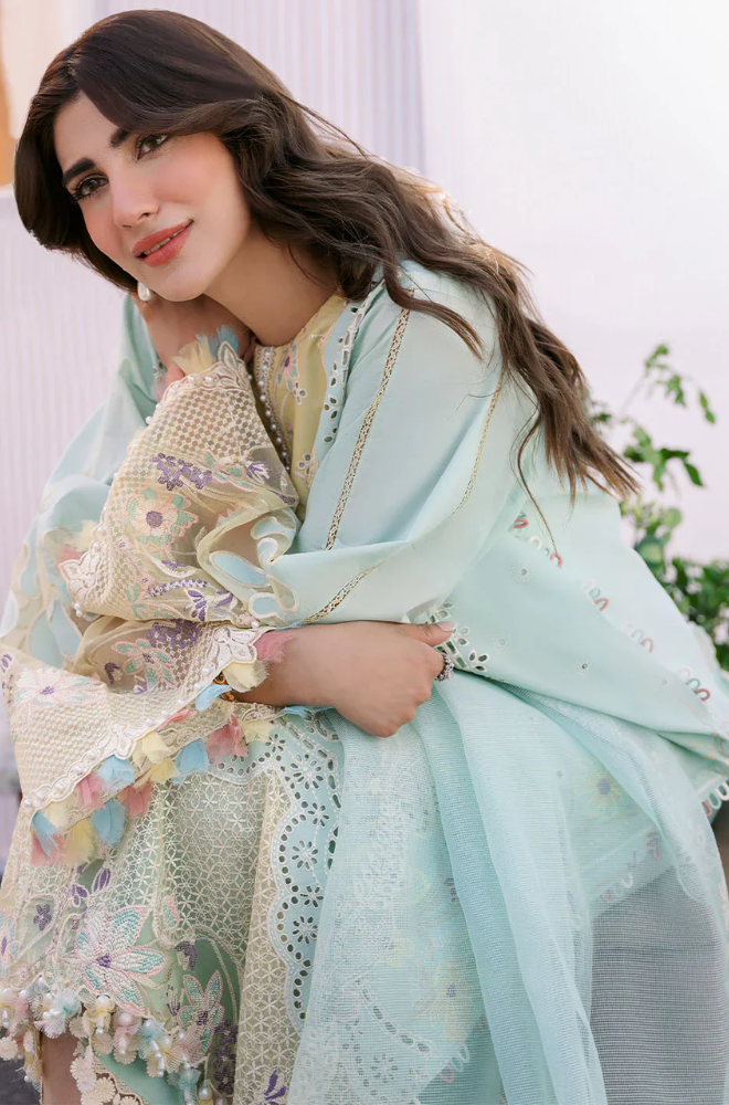 BIN ILYAS - 3PC Unstitched Lawn Embroidered Suit - UA278