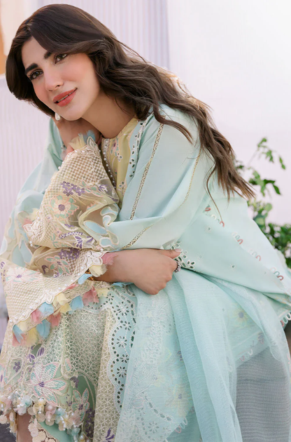 BIN ILYAS - 3PC Unstitched Lawn Embroidered Suit - UA278