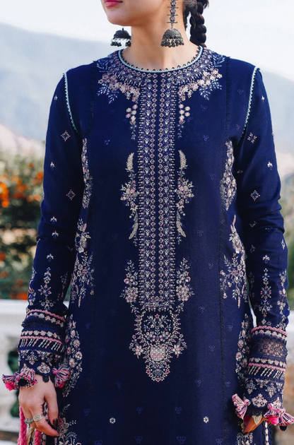 Qalamkar - 3PC Unstitched Dhanak Embroidered Suit - US125