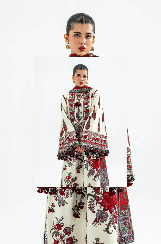 Hussain Rehar - 3PC Unstitched Lawn Embroidered Suit - UA236