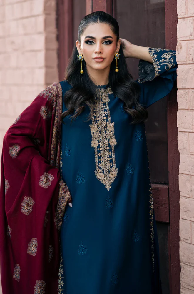 Izel - 3PC Unstitched Dhanak Embroidered Suit - US128