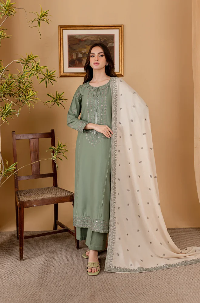 Sapphire - 3PC Dhanak Embroidered Suit (Unstitched) - UH193