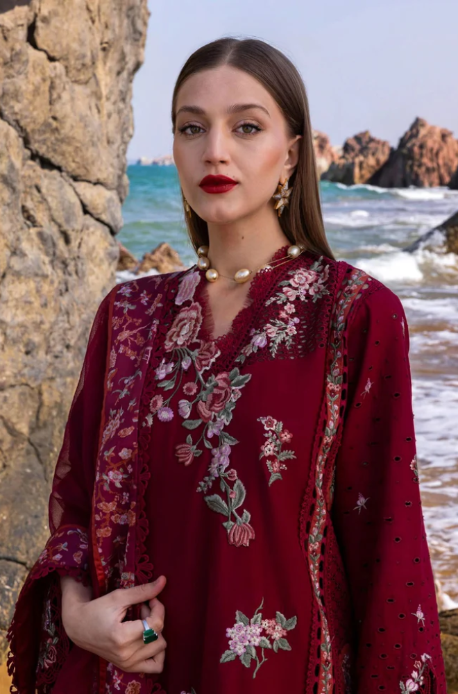 Crimson - 3PC Unstitched Dhanak Embroidered Suit - US129