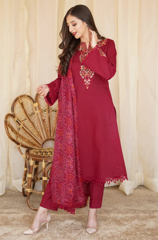 Asling - 3PC Unstitched Dhanak Embroidered Suit - UH245