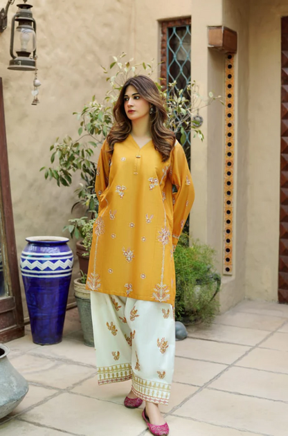Urge - 2PC Dhanak Embroidered Suit (Unstitched) - US207