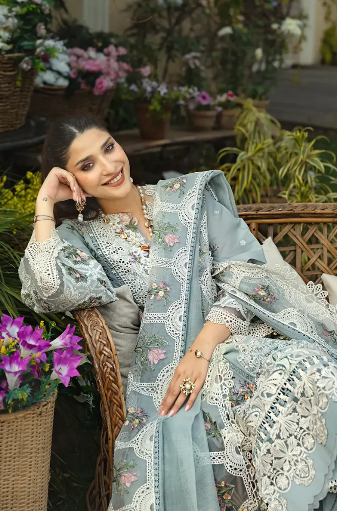 Elaf Premium - 3PC Unstitched Luxury Dhanak Chikenkari Embroidered Suit - UH290