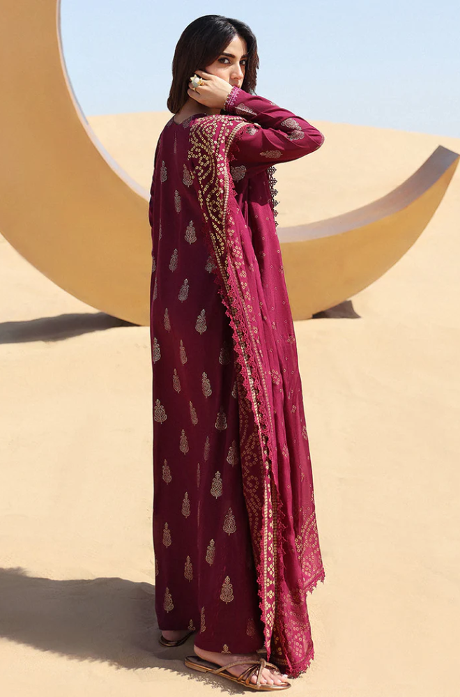 Crimson - 3PC Unstitched Dhanak Embroidered Suit - US104