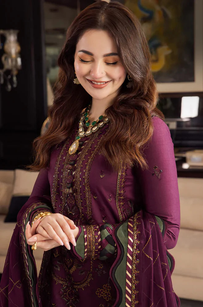 Asim jofa - 3PC Unstitched Lawn Embroidered Suit - UA296