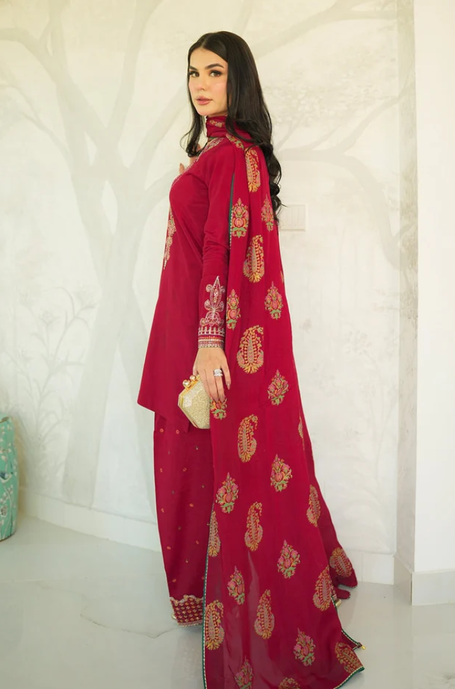 3 Piece Unstitched Dhanak Embroidered Suit - US107