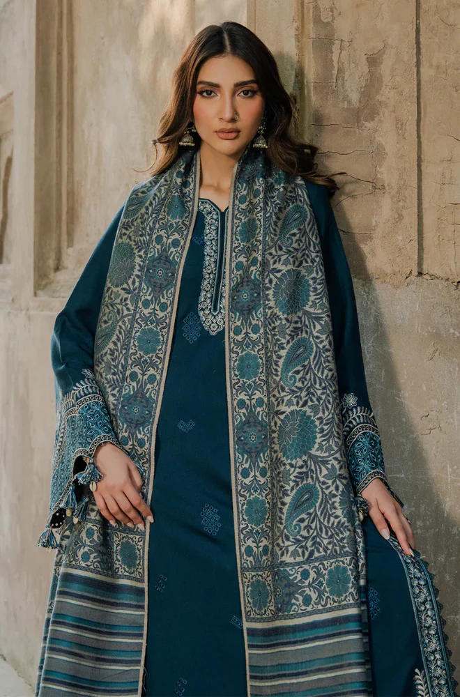 Izel - 3PC Unstitched Dhanak Embroidered Suit - UH322