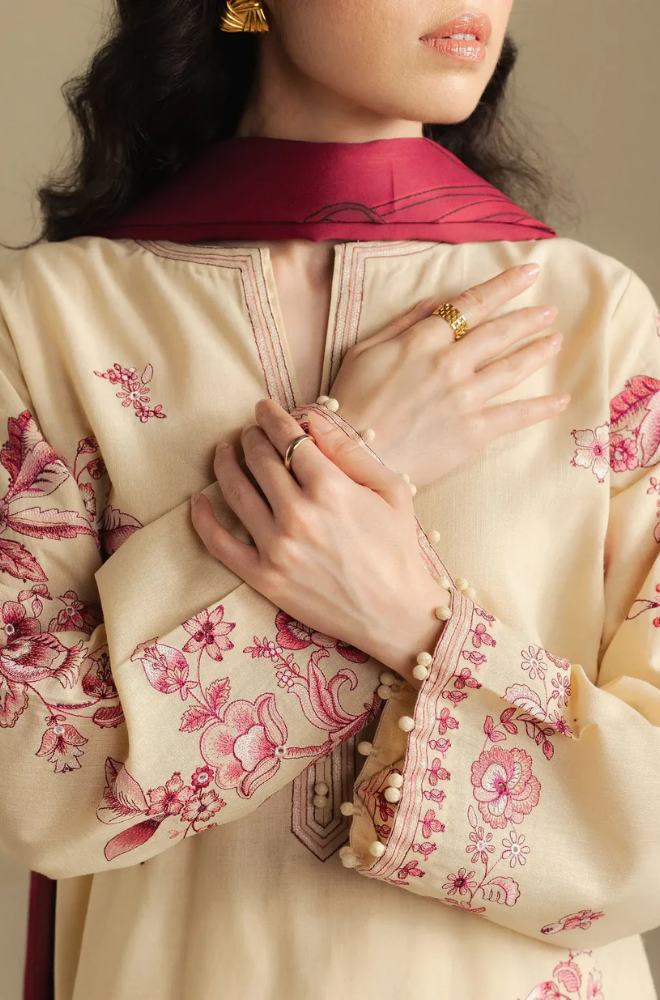 Zara Shahjahan - 3PC Unstitched Dhanak Embroidered Suit - UH277