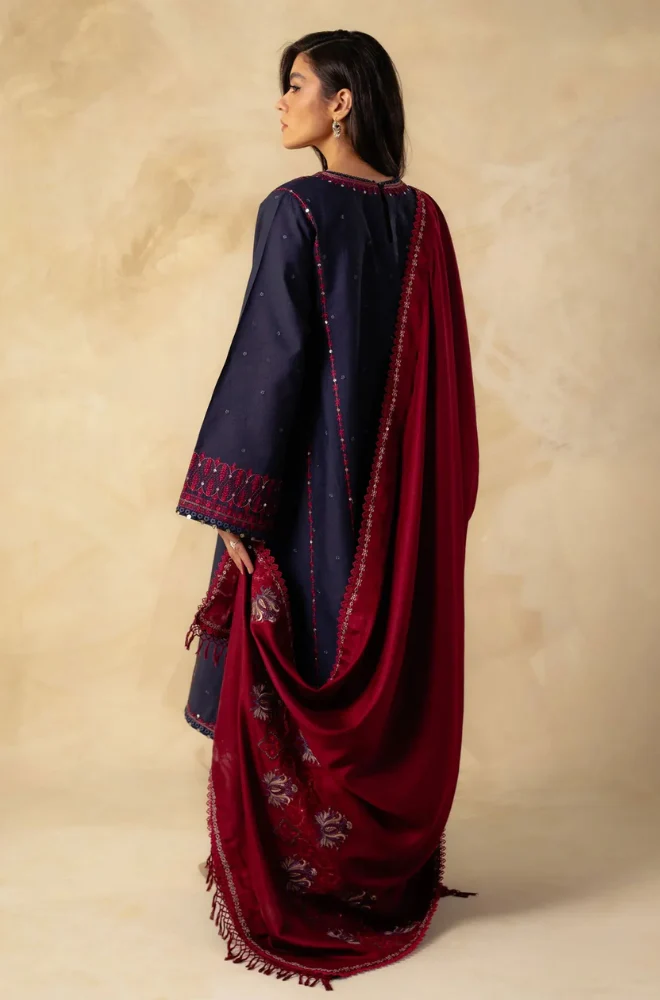 Zara Shahjahan - 3PC Unstitched Dhanak Sequence  Embroidered Suit - US223
