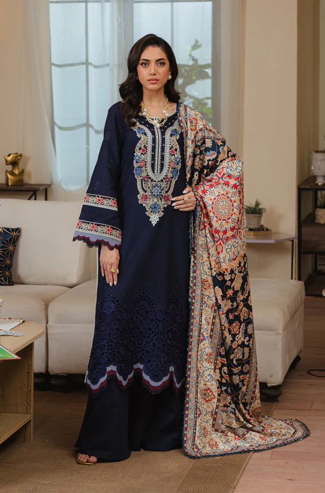 Mahnur - 3PC Unstitched Dhanak Embroidered Suit - US117