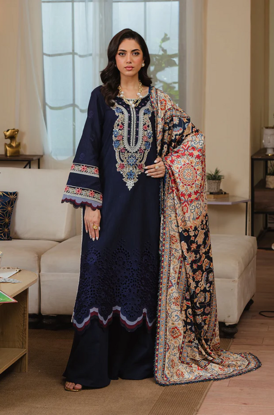 Mahnur - 3PC Unstitched Dhanak Embroidered Suit - US117
