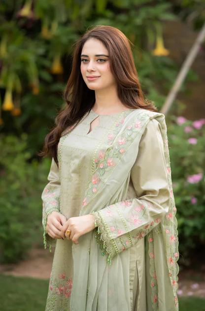 Cross stitch - 3PC Unstitched Lawn Embroidered Suit - UA281