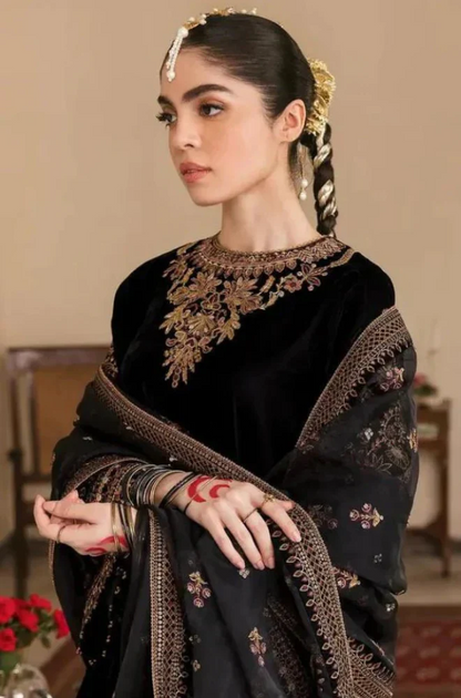 Boraque - 3PC Velvet Embroidered Suit (Unstitched) - UH183