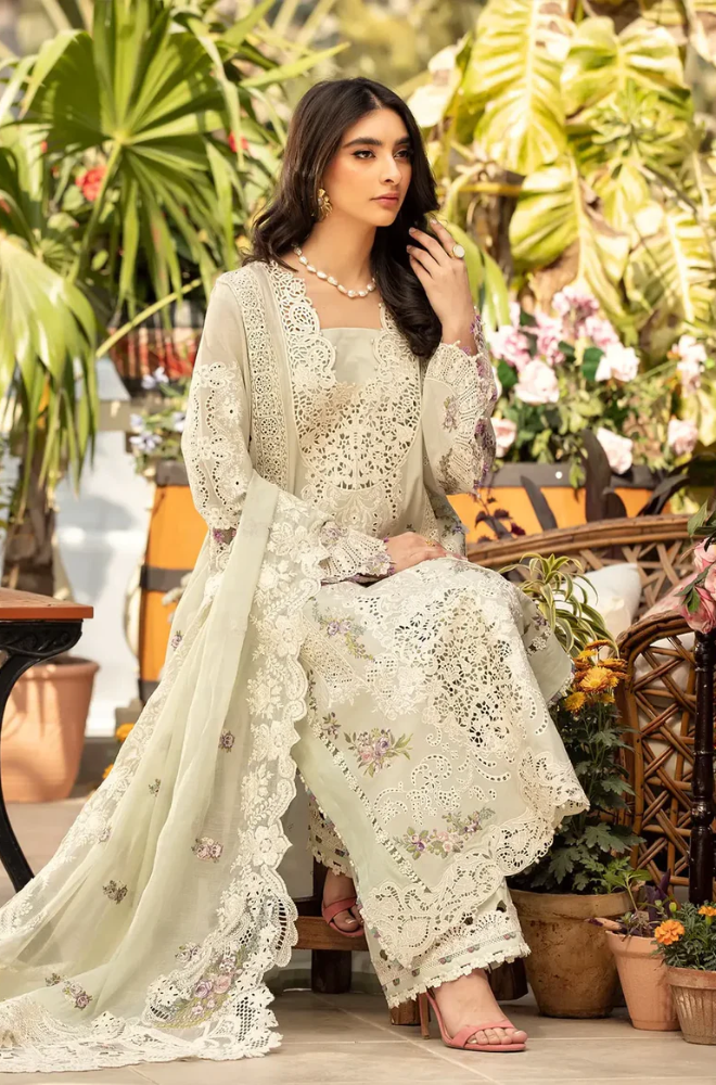 Elaf Premium - 3PC Unstitched Luxury Dhanak Chikenkari Embroidered Suit - UH289