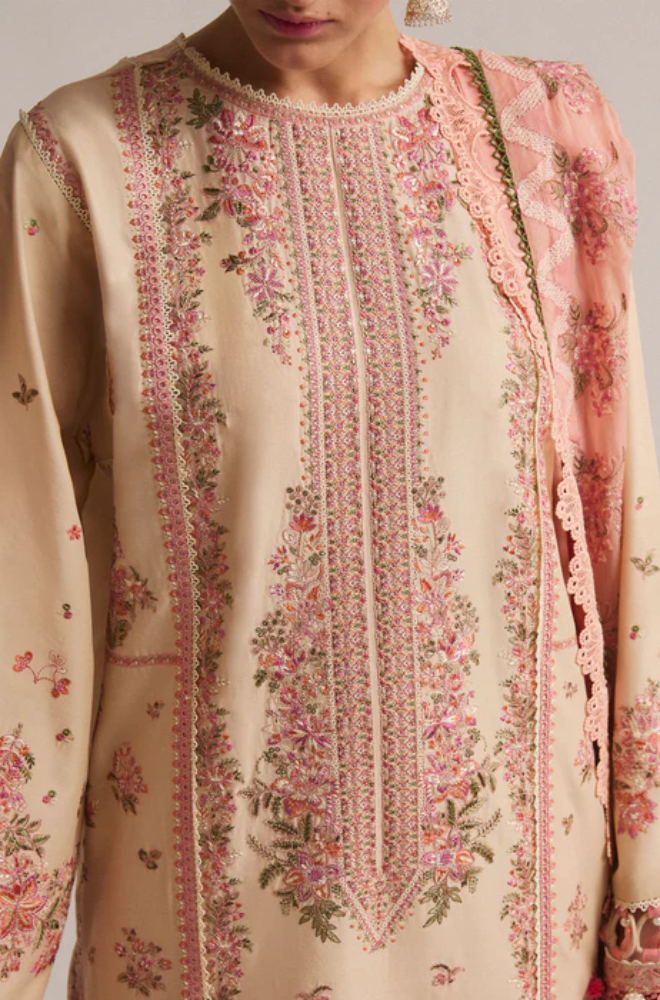 Hussain Rehar - 3PC Dhanak Embroidered Suit (Unstitched) - UH213