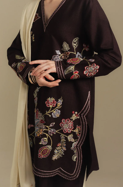 Zara Shahjahan - 3PC Unstitched Dhanak Embroidered Suit - UH268