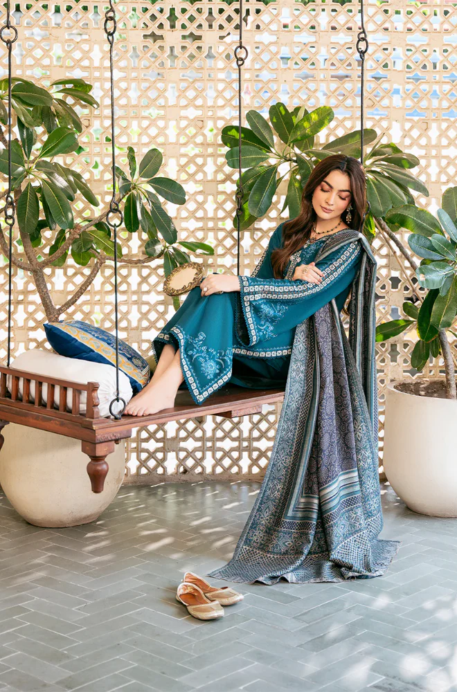 Izel - 3PC Unstitched Dhanak Embroidered Suit - UH324