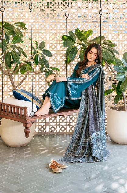 Izel - 3PC Unstitched Dhanak Embroidered Suit - UH324