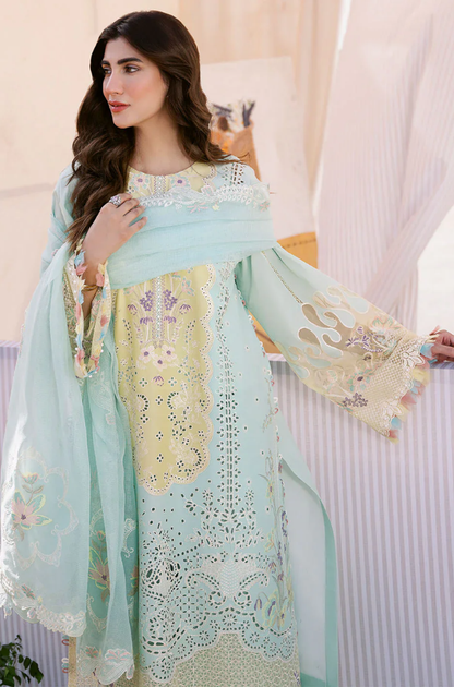 BIN ILYAS - 3PC Unstitched Lawn Embroidered Suit - UA278