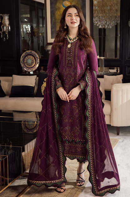 Asim jofa - 3PC Unstitched Dhanak Embroidered Suit - UH318