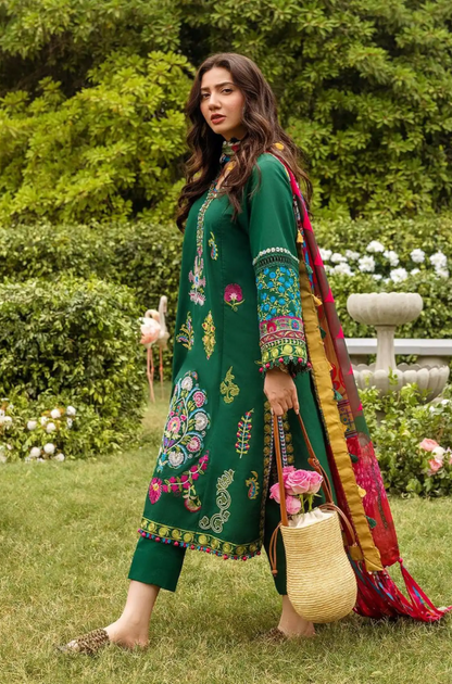 FLORENT - 3PC Dhanak Embroidered Suit (Unstitched) - US201