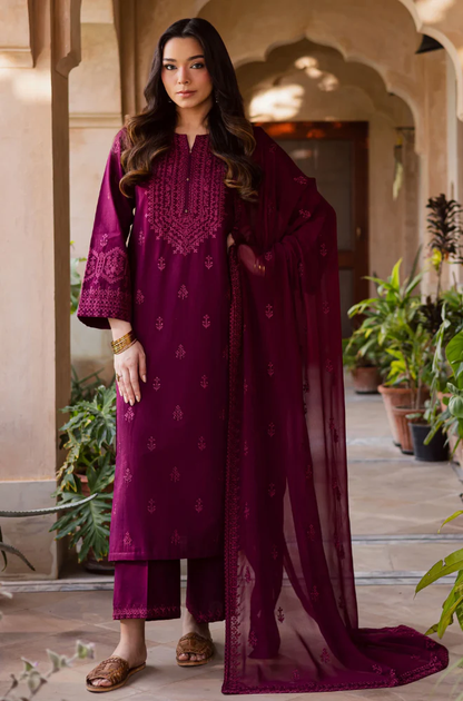 Batik - 3PC Unstitched Lawn Embroidered Suit - UA291