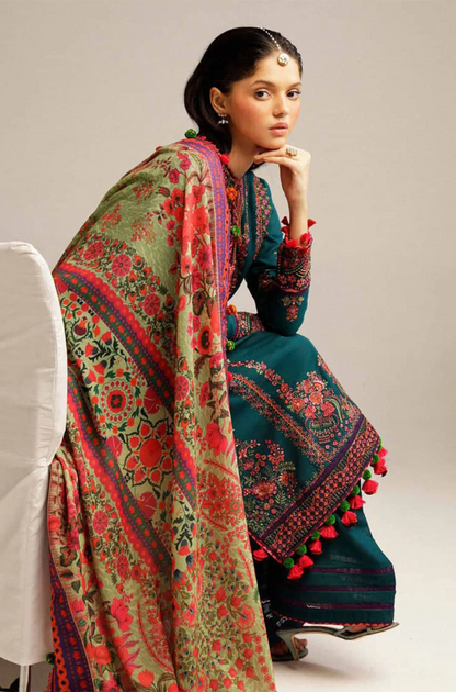 Hussain Rehar - 3PC Dhanak Embroidered Suit (Unstitched) - UH215