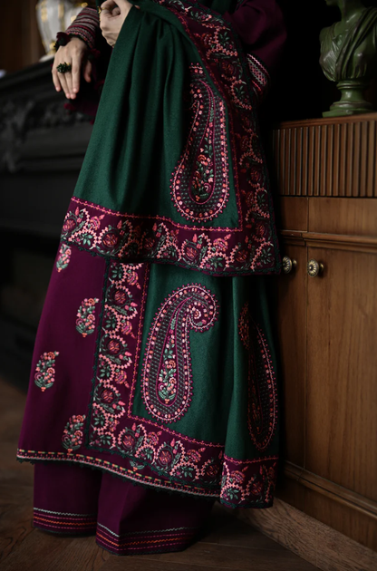 Zaib - 3PC Dhanak Embroidered Suit (Unstitched) - UH263