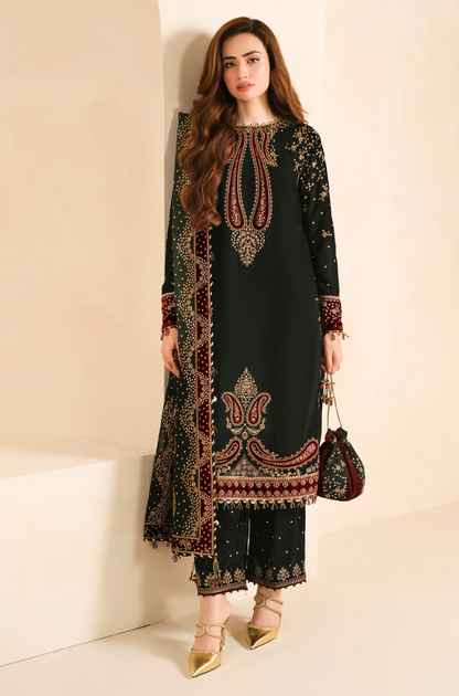 Jazmin - 3PC Velvet Embroidered Suit (Unstitched) - UH185