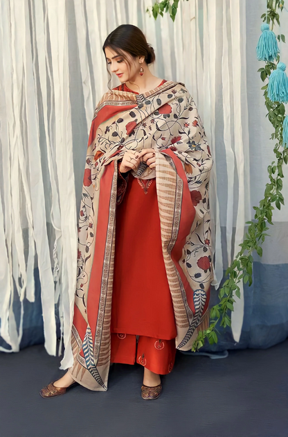 Urge - 3PC Dhanak Embroidered Suit (Unstitched) - UH187