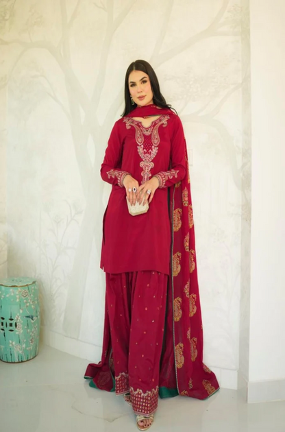 3 Piece Unstitched Dhanak Embroidered Suit - US107