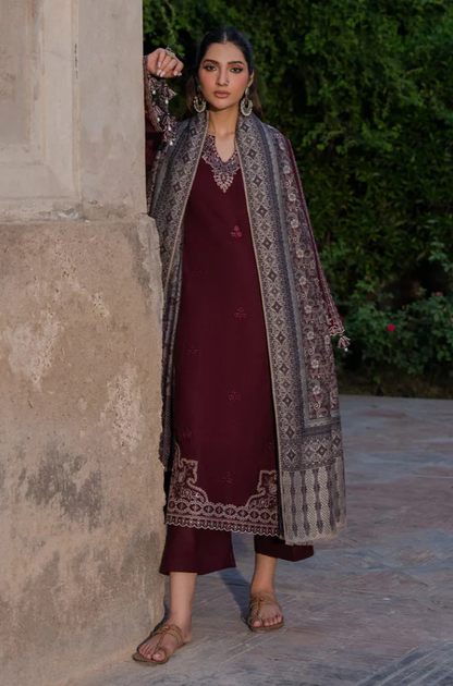 Izel - 3PC Unstitched Dhanak Embroidered Suit - UH325