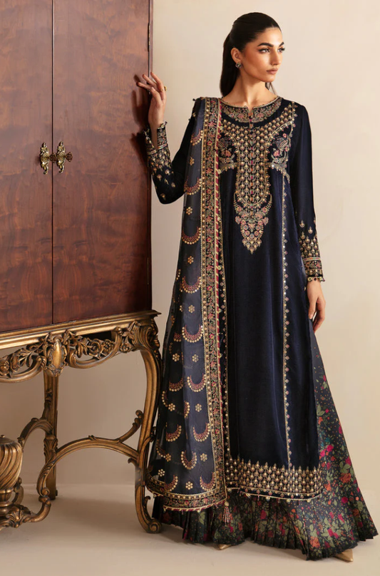 Jazmin - 3PC Velvet Embroidered Suit (Unstitched) - UH257