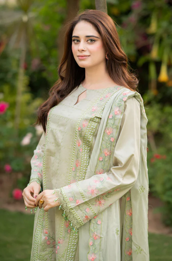 Cross stitch - 3PC Unstitched Lawn Embroidered Suit - UA281
