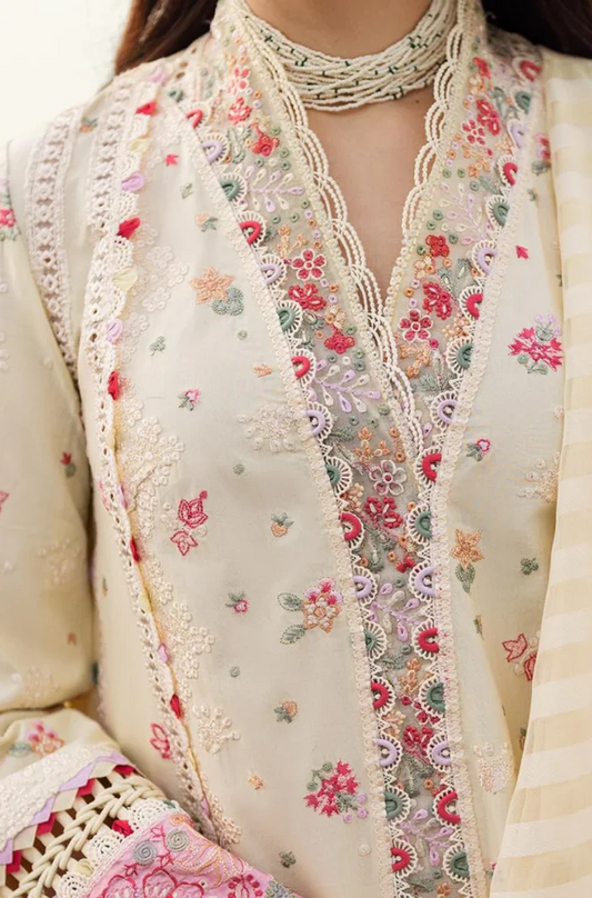 Qalamkar - 3PC Lawn Embroidered Suit (Unstitched) -UPFS096