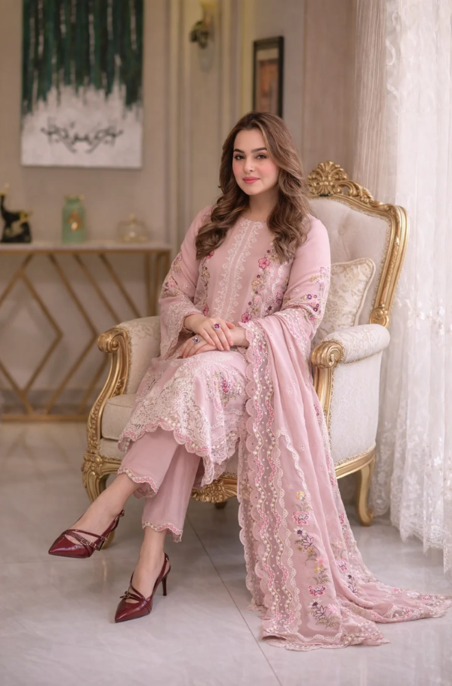 Aneelas - 3PC Unstitched Lawn Embroidered Suit - UA266