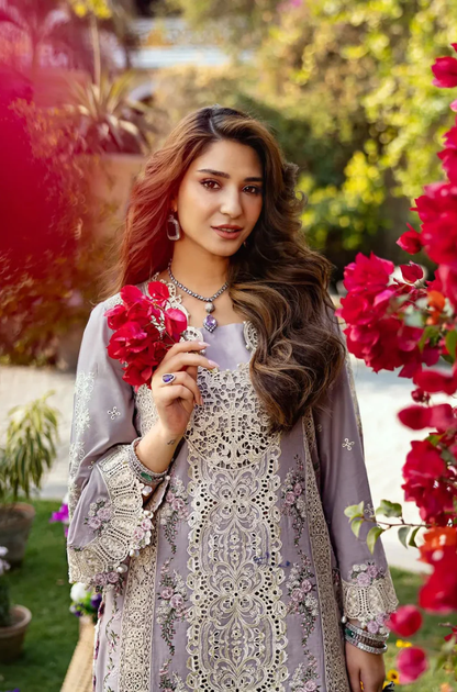 Elaf Premium - 3PC Unstitched Luxury Dhanak Chikenkari Embroidered Suit - UH291