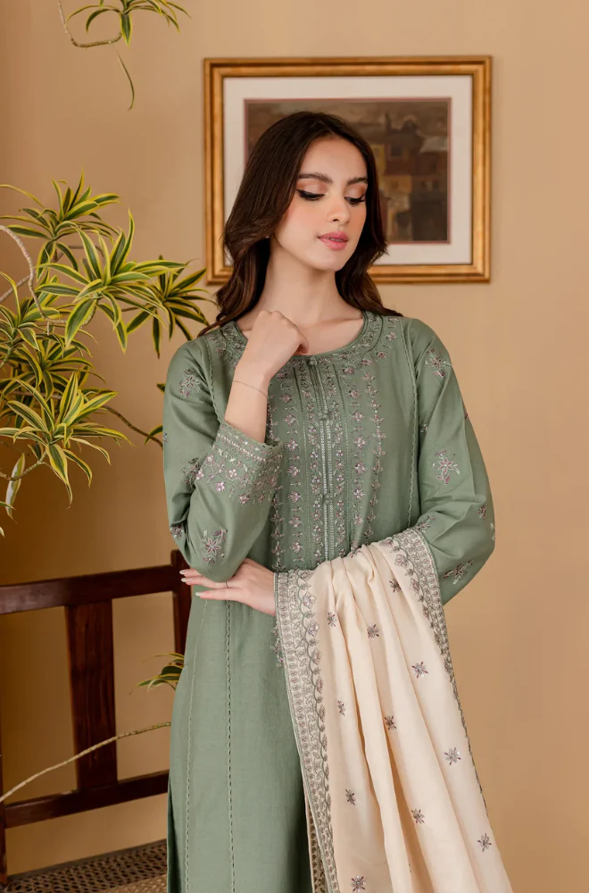 Sapphire - 3PC Dhanak Embroidered Suit (Unstitched) - UH193