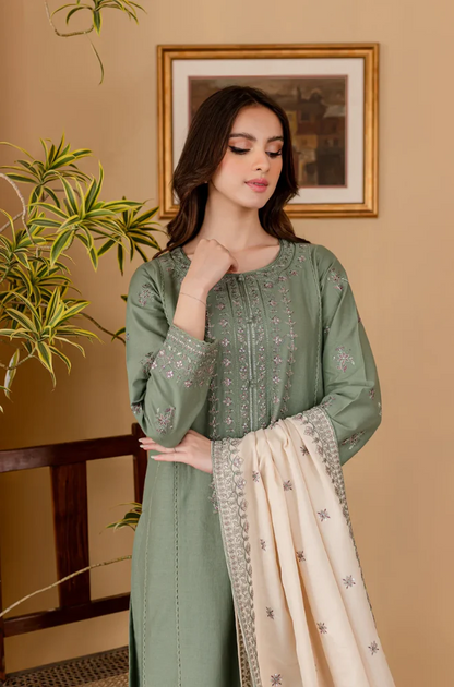 Sapphire - 3PC Dhanak Embroidered Suit (Unstitched) - UH193