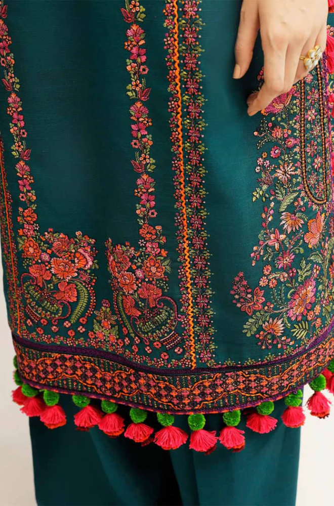 Hussain Rehar - 3PC Dhanak Embroidered Suit (Unstitched) - UH215