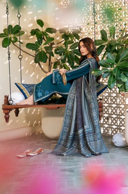 Izel - 3PC Unstitched Dhanak Embroidered Suit - UH324