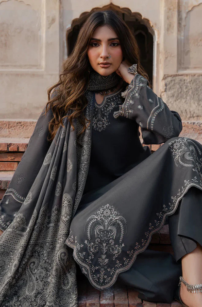 Izel - 3PC Unstitched Dhanak Embroidered Suit - UH319