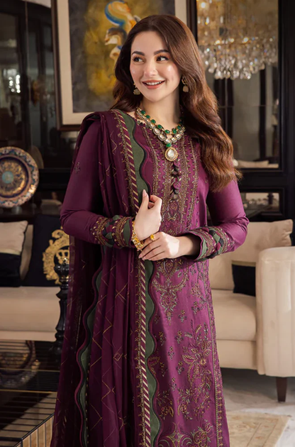 Asim jofa - 3PC Unstitched Lawn Embroidered Suit - UA296