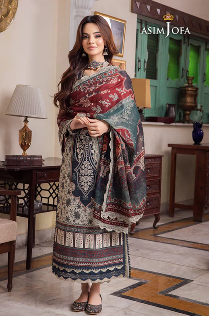 Asim jofa - 3PC Lawn Digital Printed Suit (Unstitched) - UA274