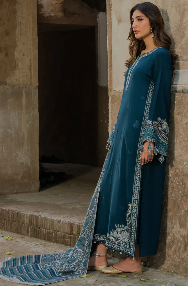 Izel - 3PC Unstitched Dhanak Embroidered Suit - UH322