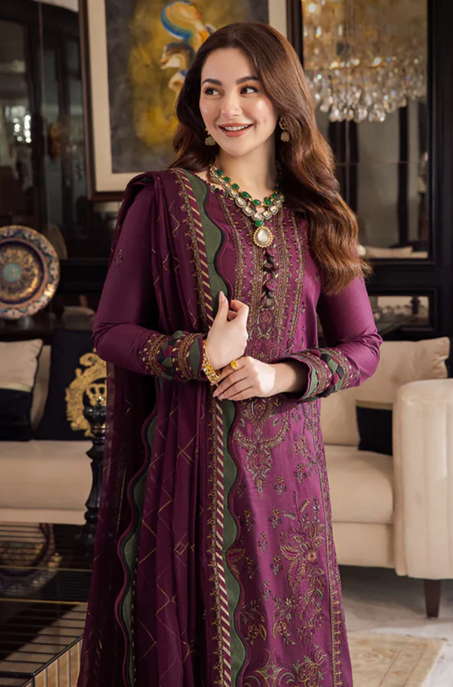 Asim jofa - 3PC Unstitched Dhanak Embroidered Suit - UH318